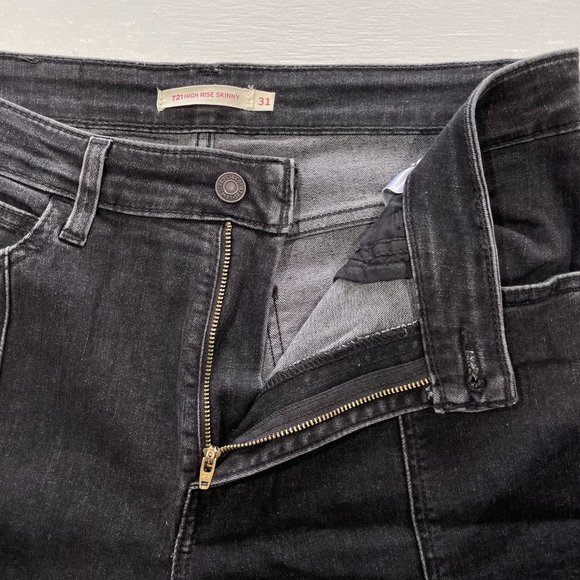 Levi's Slit Front 721 High Rise Skinny Jeans Dark Grey Size 31 - Picture 13 of 16